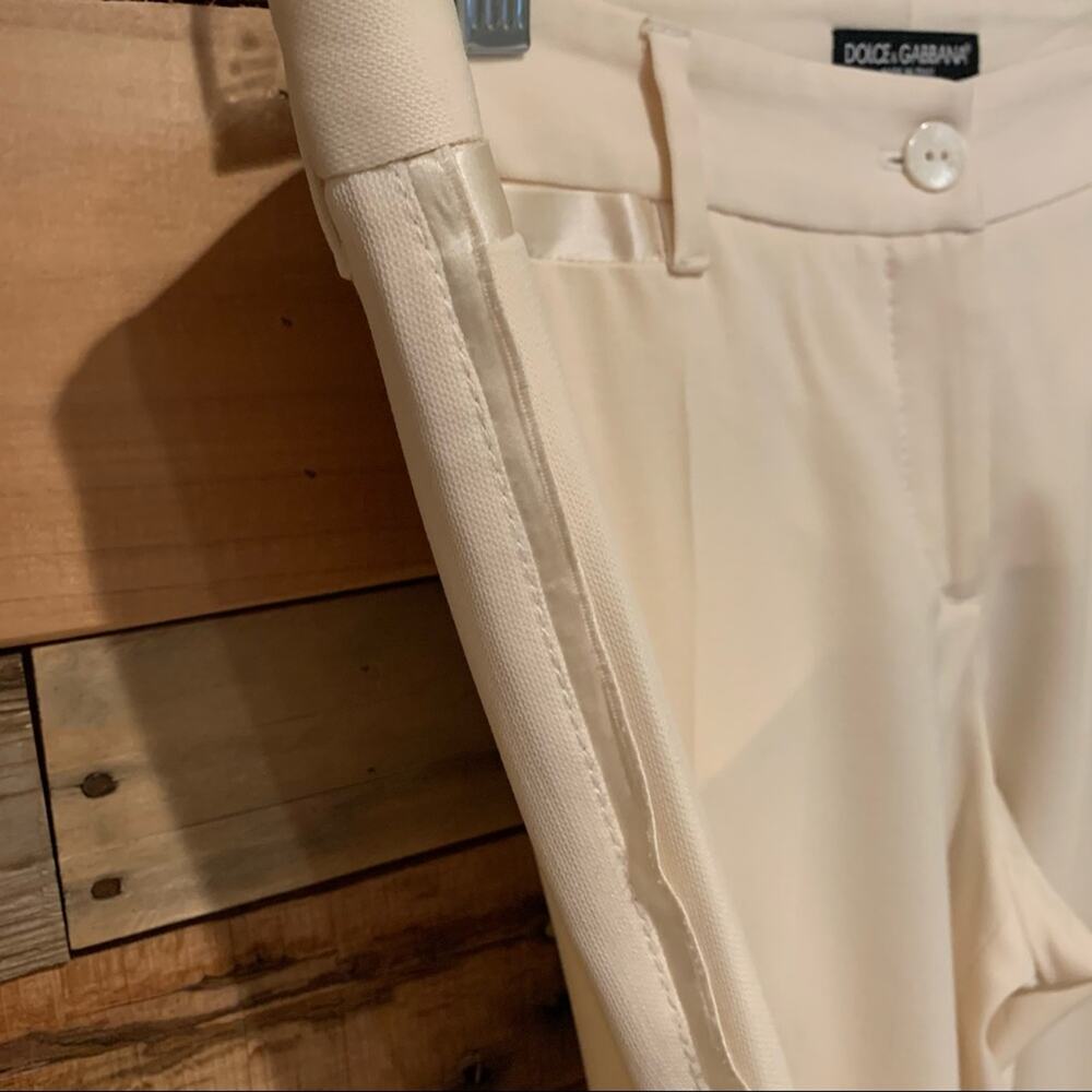Dolce & Gabanna Cream Satin Trim Tux Stripe Wide Leg Trousers Wool/Silk Size 46‎ - Picture 4 of 14